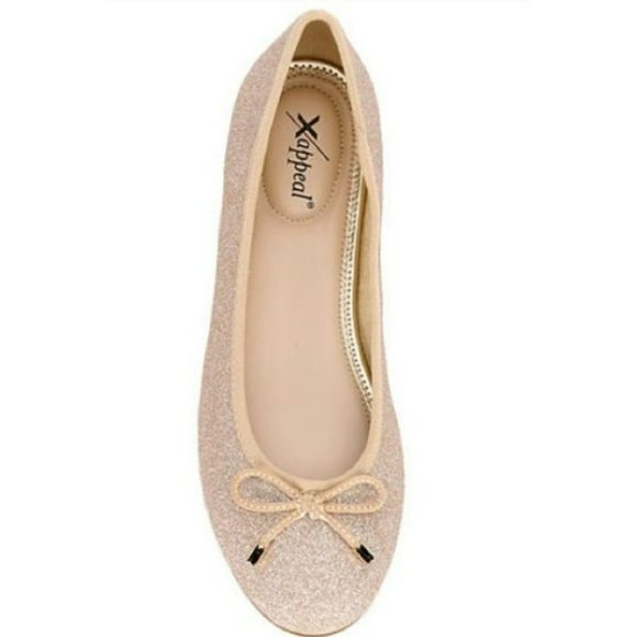 Xappeal Women's Gold TINE Classic Round Toe Bow Ballet Flat Shoes Size 10M - Picture 2 of 16